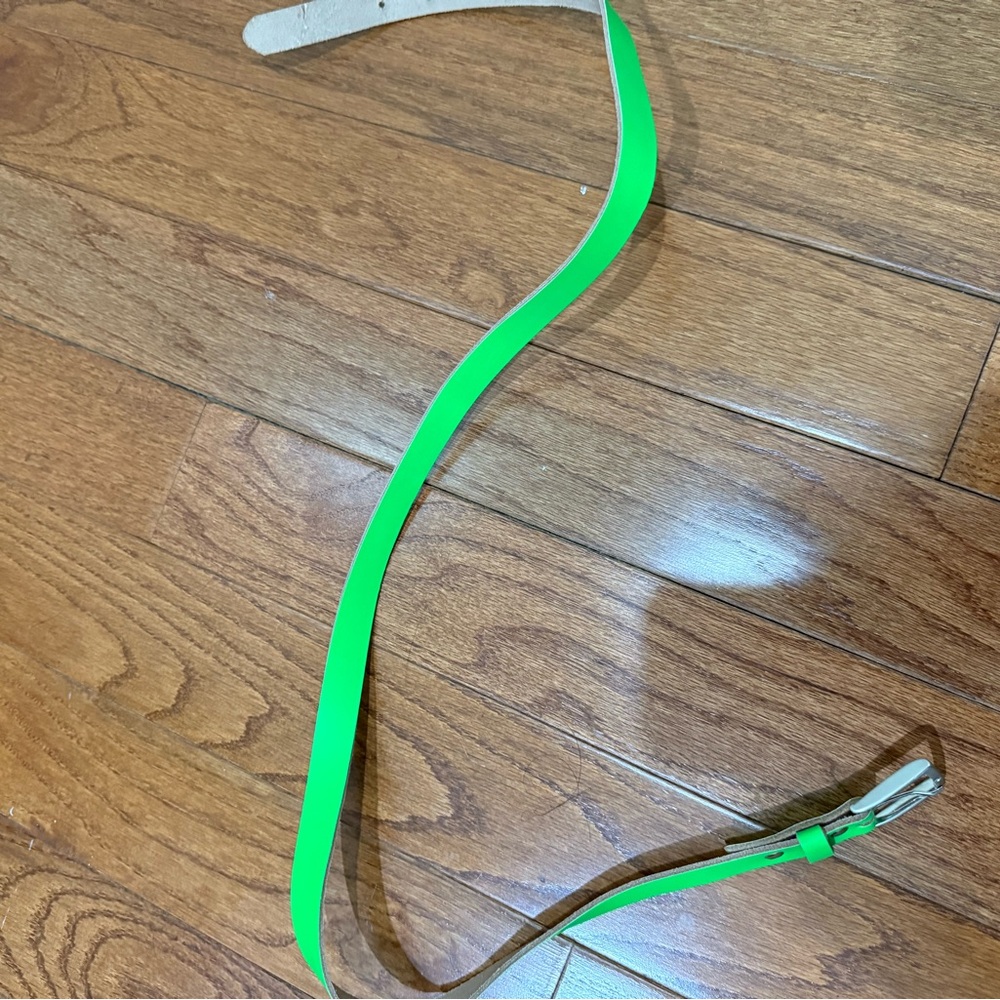 Women’s Neon Green 80s Inspired Skinny Belt with nickel buckle, size 34”
